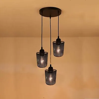 £36.89 • Buy Modern 3Way Ceiling Pendant Cluster Light Fitting Pattern Cage Style Light Black