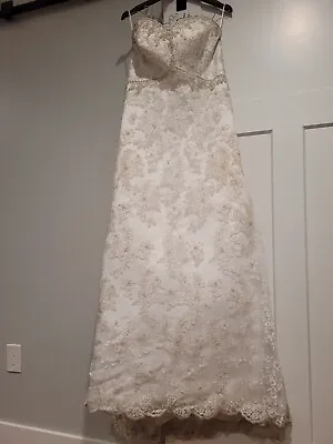 Wedding Dress Mori Lee Size 12 (16)elegant White Lace With Crystal Beads &train • $199