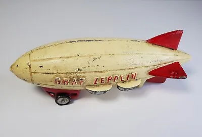 Vintage Cast Iron Graf Zepplin Toy 8   Blimp Toy Red White  • $94.99