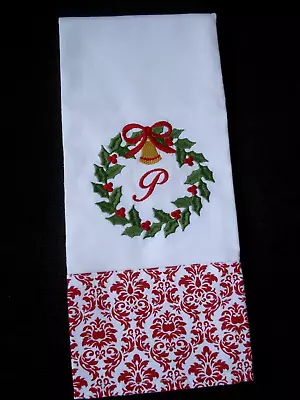 Nantucket Distributing Holiday Christmas Kitchen Towel Holly Wreath Monogram  P  • $7.99