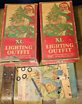 Pair 2 Vintage Christmas XL Lighting Outfit Box Tops Insert Santa Tree Graphics • $49