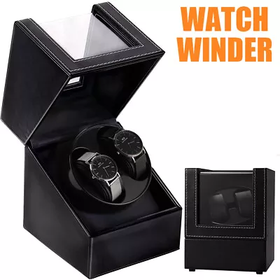 Wood Dual Automatic Watch Winder Box Luxury Storage PU Leather With USB Plug • $45.99