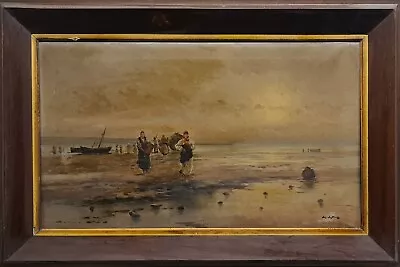 Collecting Seafood On The Beach. Oil On Canvas. M. Martinez. Xix-xx Century. • $1250