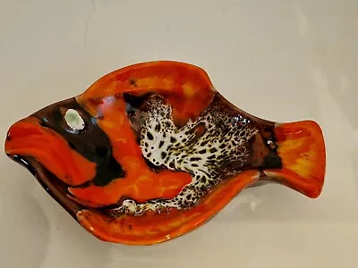 Vallauris FISH SHAPED “Fat Lava”/Drip DISH France C1960s  Orange Mid Century • £24.99