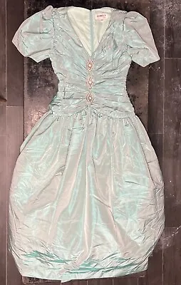 Vintage George F Couture Icy Blue Silk Taffeta Gown Dress Prom Sz 10 Flaw As-Is • $125