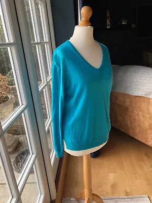 Ladies Turquoise Mango Linen Jumper Size S • £8