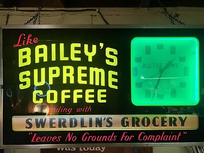 Rare Vintage Bailey’s Supreme Coffee Neon Sign & Clock • $7800