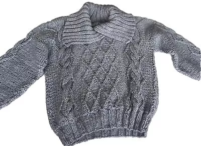 Boys Blue Hand- Knitted Warm Cable Knit Jumper Age 8/9 Years🌸 Brand New • £7.25