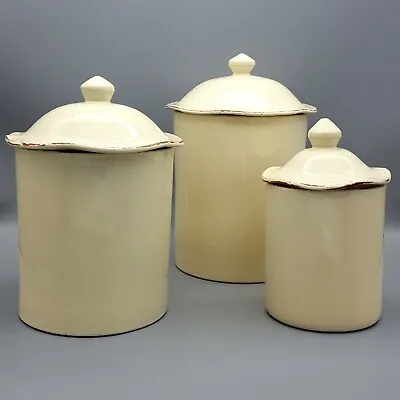 Vietri Cucina Fresca 3-Canister Set - Rustic Cream - From Italy - Some Chips • $89.95