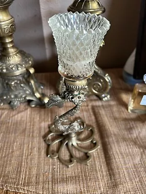 $45 • Buy Vintage Brass Dragon Metal Candle Holder