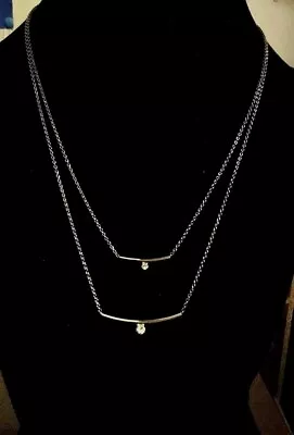 Dark Gray Chain Double Strand Curved Bar(Tube) W/Rhinestones Necklace • $13.99