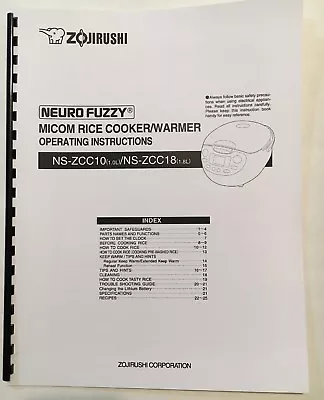 OWNER'S MANUAL For ZOJIRUSHI NEURO FUZZY RICE COOKER NS-ZCC10 NS-ZCC18 • $20.15