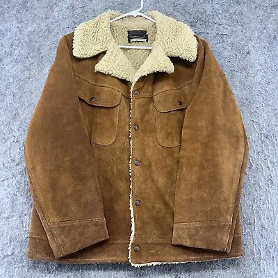 VTG Towncraft Jacket Mens 42 Brown Suede Leather Sherpa Lined Bomber Coat 90s • $29.95