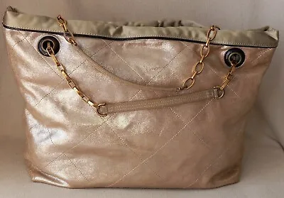 Vtg Lanvin Cabas Amalia Metallic Biege/rose Quilted Lamb Leather Tote Handbag • $215
