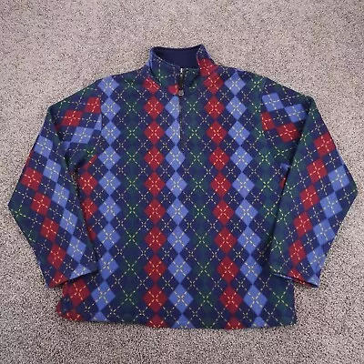 Vtg Argyle 1/4 Zip Fleece Sweater M Pullover Diamond Golf 90s Y2K Christmas • $24.99