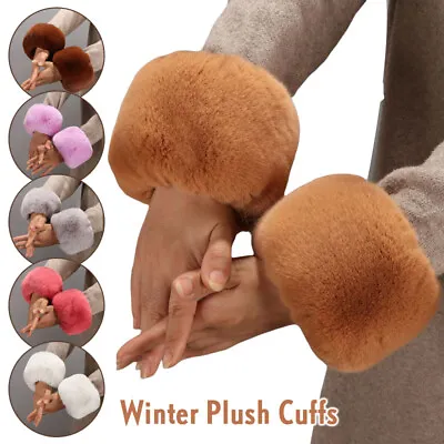 Winter Women Warm Faux Rex Rabbit Fur Fluffy Elastic Wrist Cuffs Arm Warmer • $9.38
