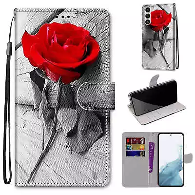 $7.66 • Buy For Various Phone Red Rose Magnetic Flip Stand Wallet Card Coin Purse Case Cover