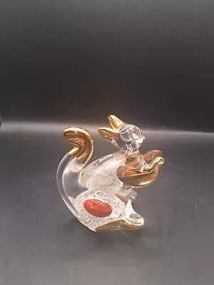 Murano Art Glass Squirrel Paperweight Clear & Gold Trim ~ Sticker ~Italy GUC • $40