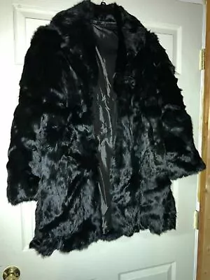 Black Rabbit Fur Glam Swing Jacket Size Small Petite  • $95