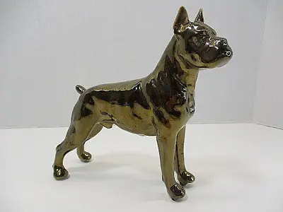 Vtg Ceramic Boxer Dog Statue Figurine Bronze Irisdescent 5-3/4  Tall Standing • $14.29