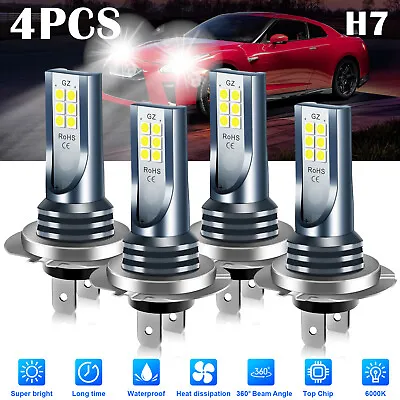 $12.98 • Buy 4x H7 LED Headlight Bulb Kit High Low Beam 220W 60000LM Super Bright 6000K White