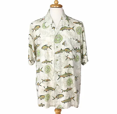 Vintage Columbia Fish Compass Map Graphic Hawaiian Camp Shirt Sz L Button Up • $15.99