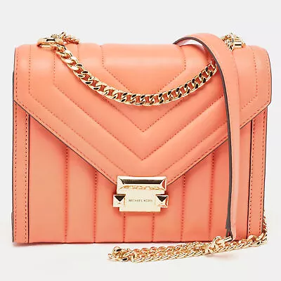 Michael Kors Peach Quilted Leather Large Whitney Shoulder Bag • $242.55