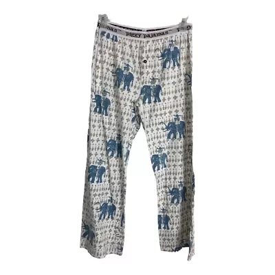 Mens Piggy Pajama Lounge Pants Adult Size Large White Blue Elephants Button Fly • $17