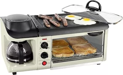 Nostalgia 3-in-1 Breakfast Station Coffee Maker Non Stick Griddle 4 Pc Toaster • $64.99