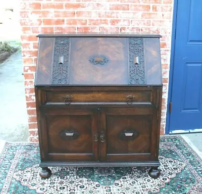 English Antique Oak Jacobean Front Drop Desk | Home Office Furniture • $1650