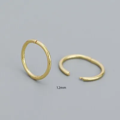 9ct Yellow Gold On Silver 12mm Hinged Sleeper Hoop Earrings • £9.99