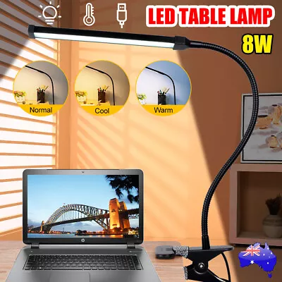 Clip On Desk Lamp Table Light Bedside Night Reading LED Eye Care USB Dimmable 8W • $20.95