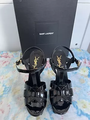 Bnwb Saint Laurent Tribute Sandals 105mm Heel Uk Size 3 (36) Black Patent • £460