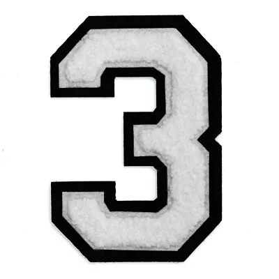 $6.50 • Buy 4-1/2  Chenille Stitch Varsity Iron-On Number Patch By Pc, White/Black, TR-11649