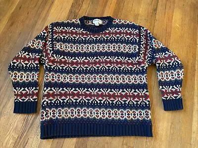 Vintage 90s Eddie Bauer USA Wool Heavy Fair Isle Ski Nordic Boxy Knit Sweater XL • $25.49