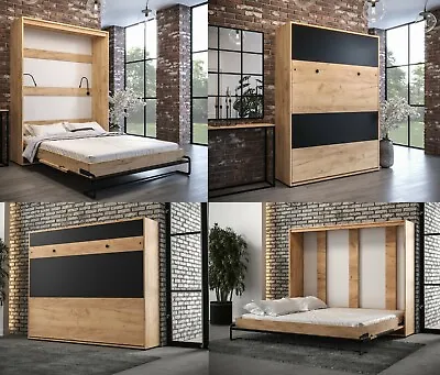 Wall Hidden Murphy Double Bed LOFT BLACK 160 X 200 Cm Vertical Horizontal Oak • £1059