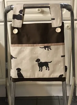 Bag For Walking Frame/zimmer Frame Cotton Fabric 3 Pockets Brown/ Dogs • £13