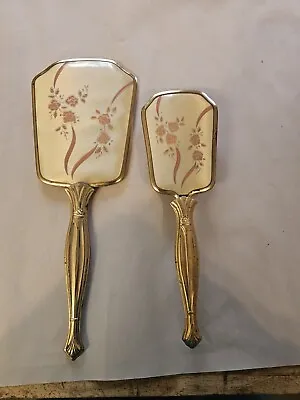 Vintage Art Nouveau Vanity Brush & Mirror Set Gold Silver Floral • $30