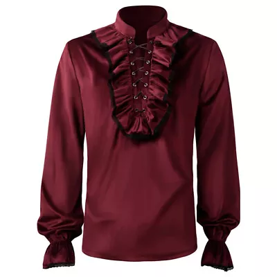 Men's Gothic Pleated Shirt Medieval Clothing Steampunk Victorian Top Long Sleeve • $32.32