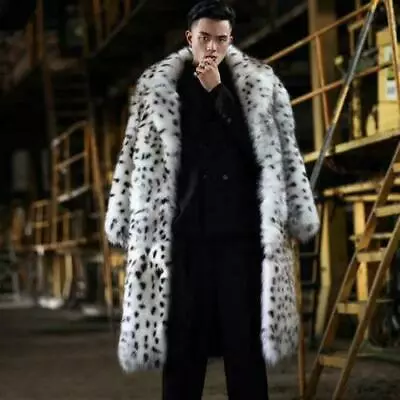 Winter Men’s Stylish Lapel Leopard Overcoat Warm Faux Fox Fur Furry Parka Coat • $79.89