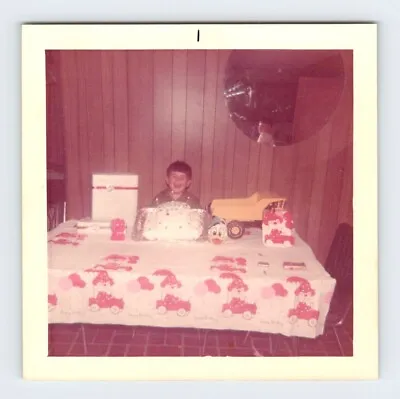 Vintage Photo Happy Smiling Boy Birthday Cake Party Table 1960's Found Art R85 • $5