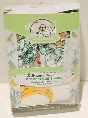 Wooly Heroes Bassinet Sheets Fitted Cotton Unisex Palm Trees Bananas 2pk • $21.21
