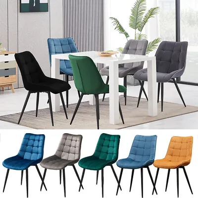 Set Of 2/4 Dining Chairs Set Velvet Padded Seat Metal Legs Kitchen Chair Office • £89.99