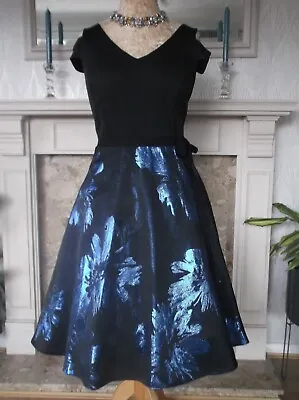 £14.99 • Buy Roman Size 18 Contrast Black/Electric Blue Jacquard Special Occasion Dress