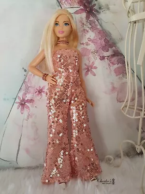 Curvy Barbie Doll Rose Gold Sequence Jumpsuit  (Made In Perth) • $17