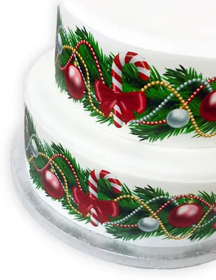 A4 Decor Icing Sheet Christmas Candy Cane Garland Border Edible Cake Topper • £3.49