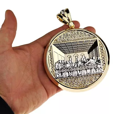 Huge Last Supper Pendant Round Simulated CZ 2-Tone Gold Plated /Silver Medallion • $35.95