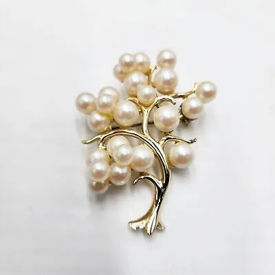 Vintage Layered Faux Pearl Brooch Pin Gold Tone Tree Shaped Graduated Round 2  • $12.99