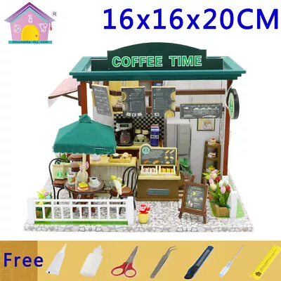 Coffee Time 1:24 Scale DIY Dollhouse Miniature Wooden Dolls House Kit + LED • £17.99