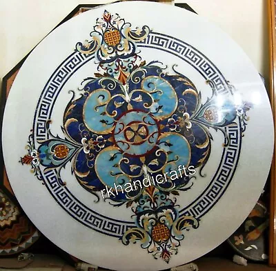 60 Inches Round Marble Dining Table Top Antique Pattern Inlay Work Kitchen Table • $6851.25